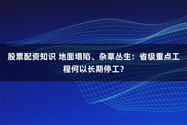 股票配资知识 地面塌陷、杂草丛生：省级重点工程何以长期停工？