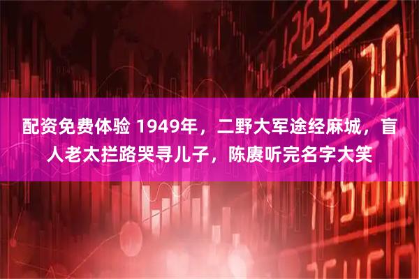 配资免费体验 1949年，二野大军途经麻城，盲人老太拦路哭寻儿子，陈赓听完名字大笑